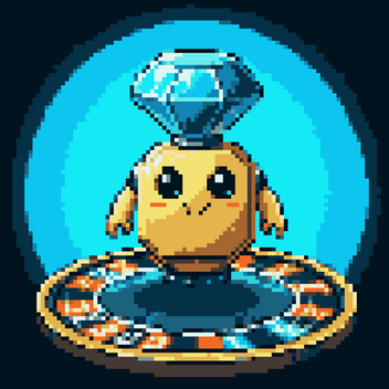 Quant, the golden gem-headed bot, bolted to the centre of the wheel